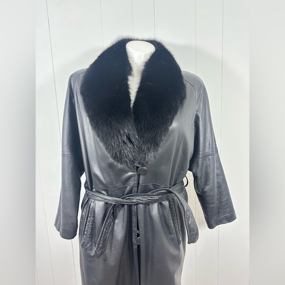VTG Katie Full Length Womens Sz M Soft Leather Coat With Fox Lined Collar Belted - Picture 10 of 16